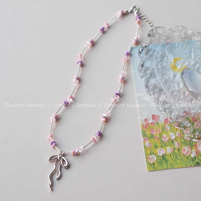 Necklace Beaded Pendant Bow Irregular FashionChic