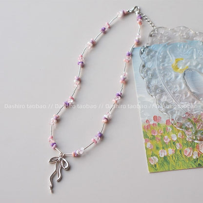 Necklace Beaded Pendant Bow Irregular FashionChic
