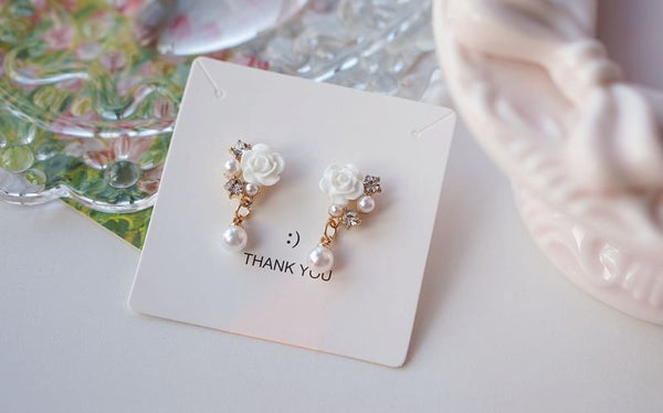 Drop Clip-On / Earring Pearl Floral Rhinestone Faux FashionChic