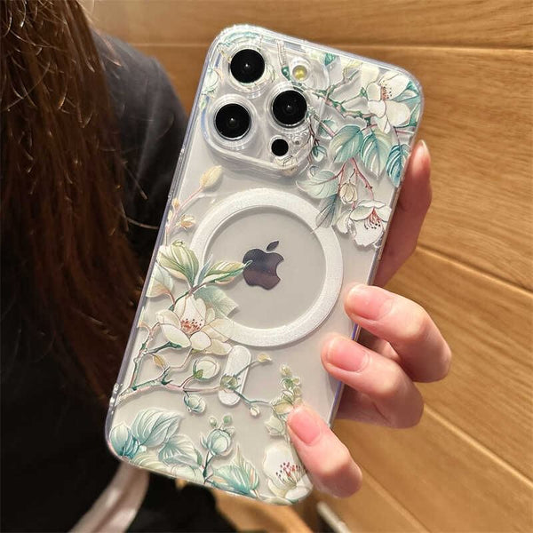 MagSafe) Floral Case Phone Magnetic with (Compatible FashionChic