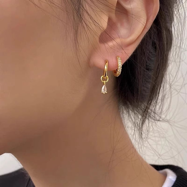 3: + Alloy Huggie of Drop Set Earring Rhinestone FashionChic
