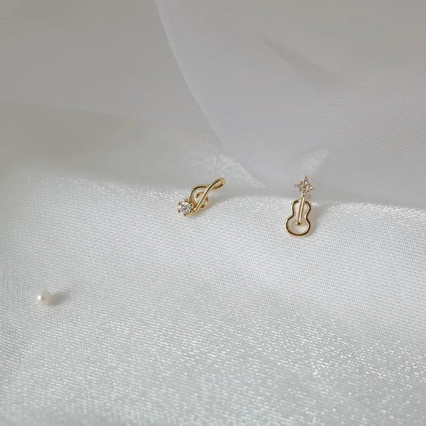 Music Stud Earring Note Asymmetrical Rhinestone Guitar Alloy FashionChic