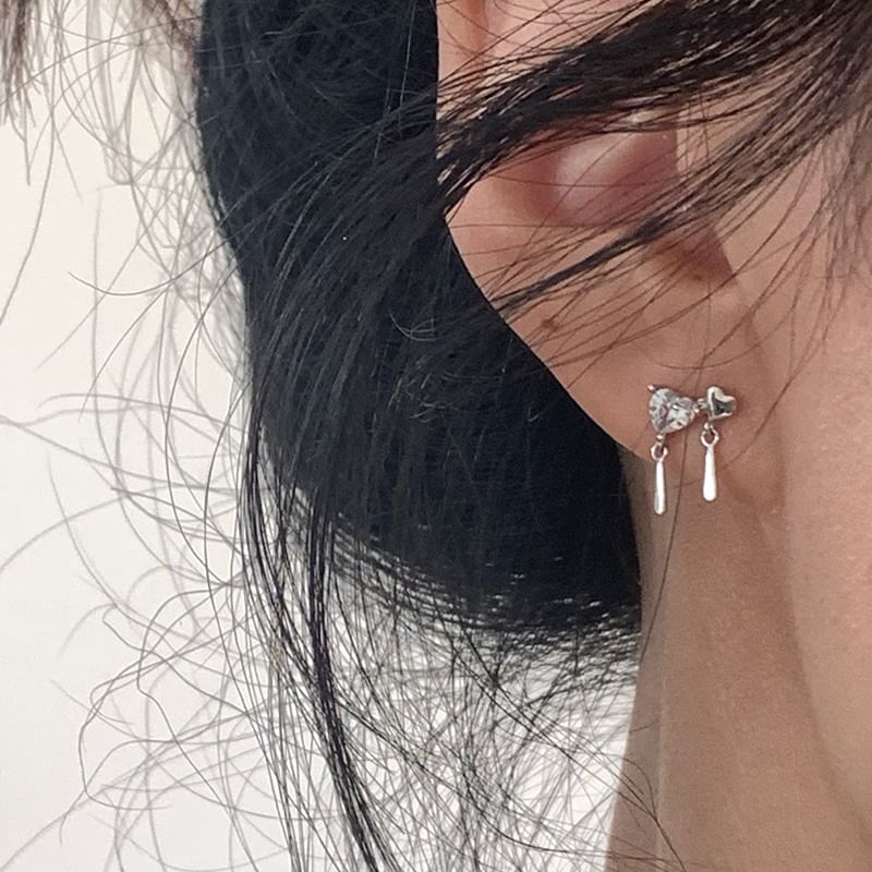 Heart Drop Earring Alloy Rhinestone FashionChic