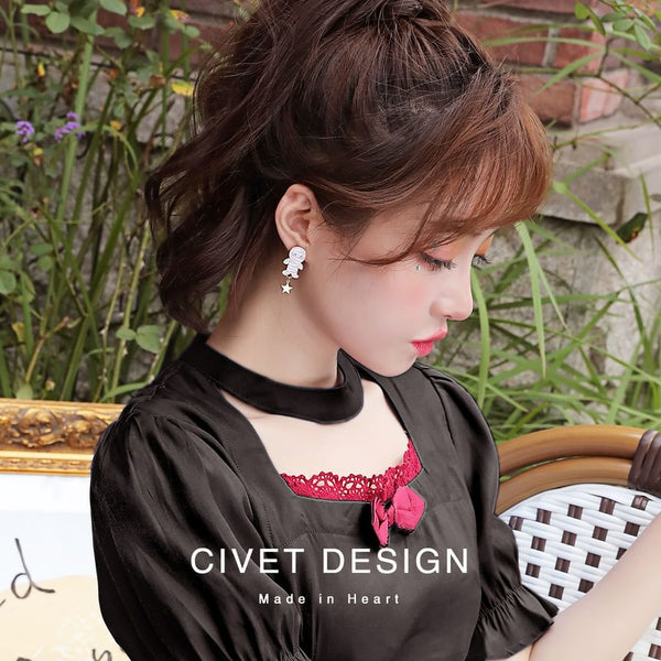 Halloween Silver Stud Cuff Ear / Cartoon Sterling Earring Asymmetrical FashionChic