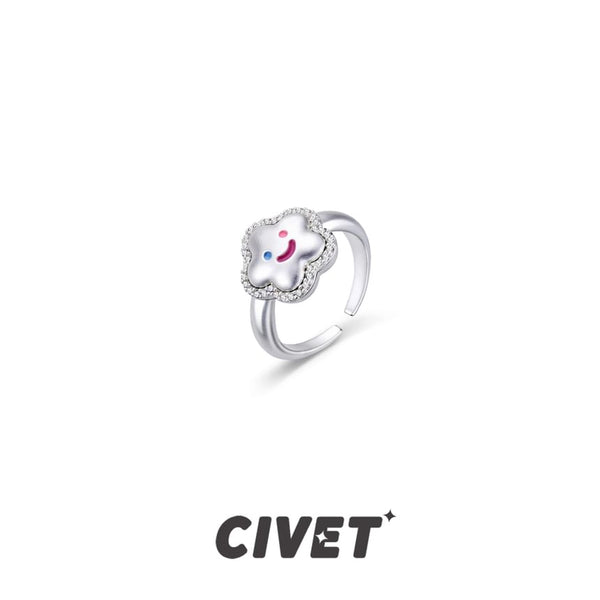 Smiley Open Ring Face Flower FashionChic