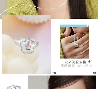 Smiley Open Ring Face Flower FashionChic
