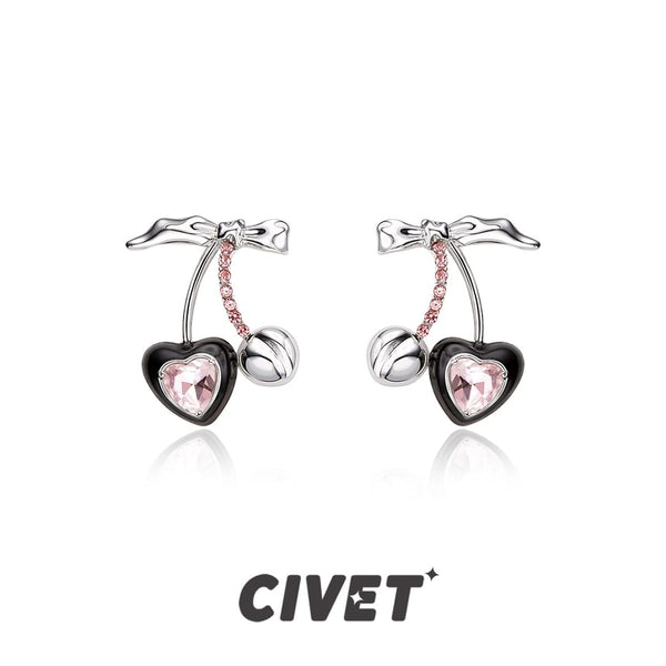 Stud Cherry Earring Rhinestone Sterling Cuff / Silver Ear FashionChic