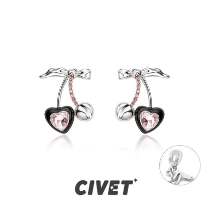 Stud Cherry Earring Rhinestone Sterling Cuff / Silver Ear FashionChic