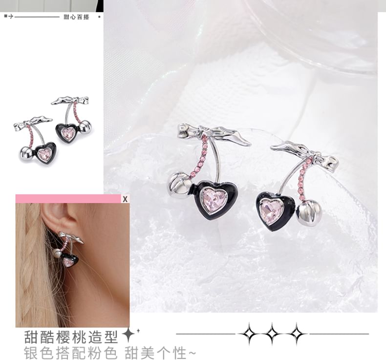 Stud Cherry Earring Rhinestone Sterling Cuff / Silver Ear FashionChic