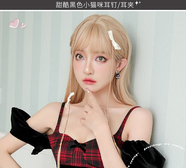 Silver Block Sterling / Color Cat Stud Cuff Ear Earring FashionChic