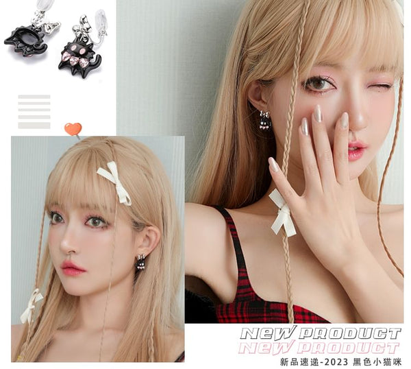 Silver Block Sterling / Color Cat Stud Cuff Ear Earring FashionChic