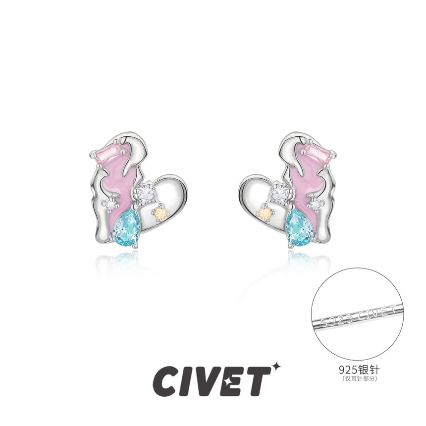 Sterling Stud Cuff Heart Ear Earring Silver Panel / FashionChic