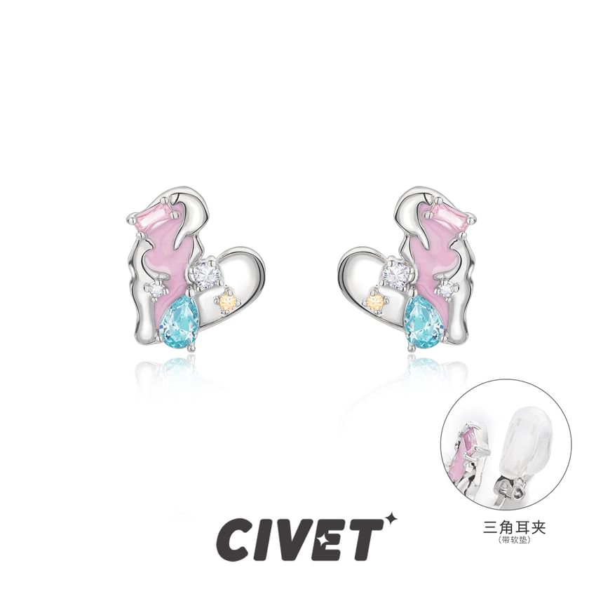 Sterling Stud Cuff Heart Ear Earring Silver Panel / FashionChic