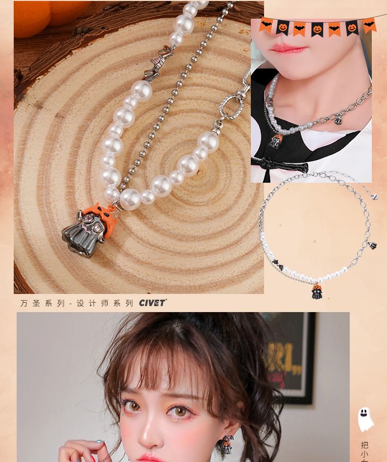 Pumpkin Necklace ChiropteraPearl Halloween FashionChic