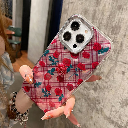 Rose Case / Adhesive Decoration Plaid Phone Set FashionChic