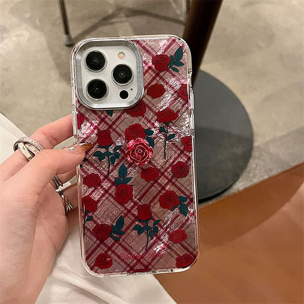Rose Case / Adhesive Decoration Plaid Phone Set FashionChic