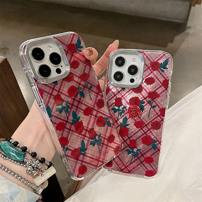 Rose Case / Adhesive Decoration Plaid Phone Set FashionChic