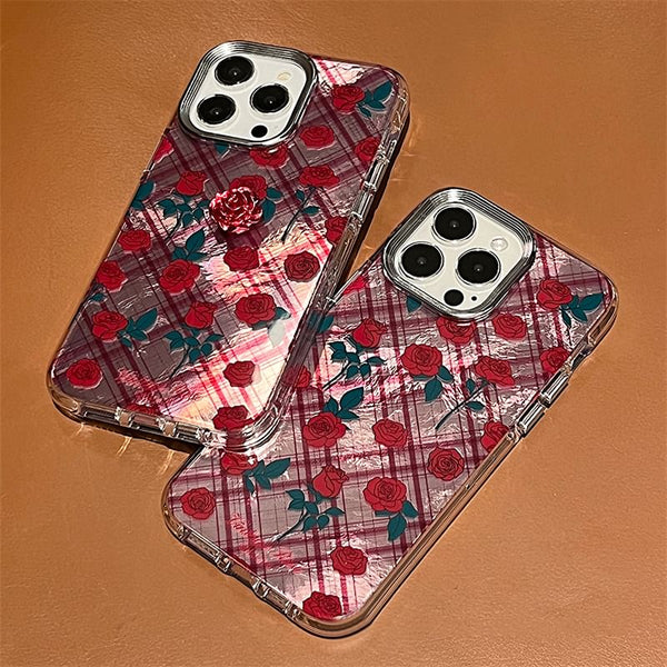 Rose Case / Adhesive Decoration Plaid Phone Set FashionChic