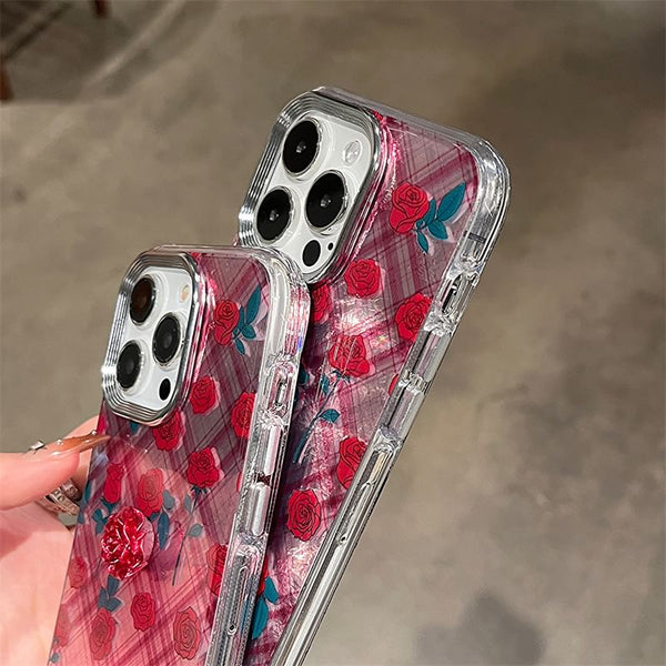 Rose Case / Adhesive Decoration Plaid Phone Set FashionChic