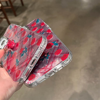 Rose Case / Adhesive Decoration Plaid Phone Set FashionChic