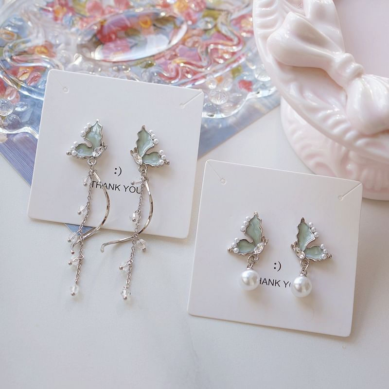 Earring Rhinestone Butterfly Faux Pearl Drop FashionChic