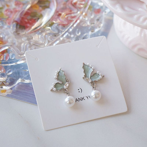 Earring Rhinestone Butterfly Faux Pearl Drop FashionChic