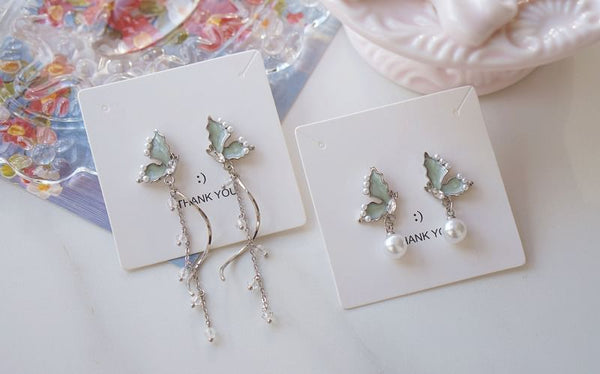 Earring Rhinestone Butterfly Faux Pearl Drop FashionChic