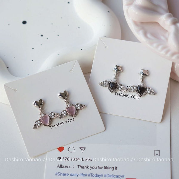 Clip-On / Gemstone Earring Drop Heart FashionChic