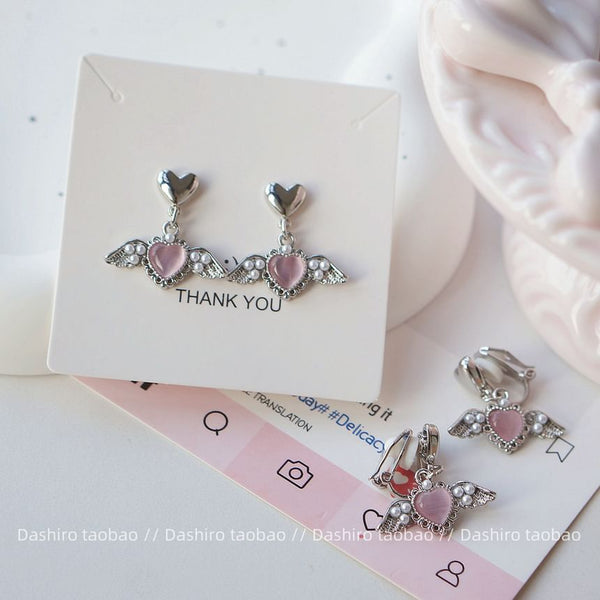 Clip-On / Gemstone Earring Drop Heart FashionChic