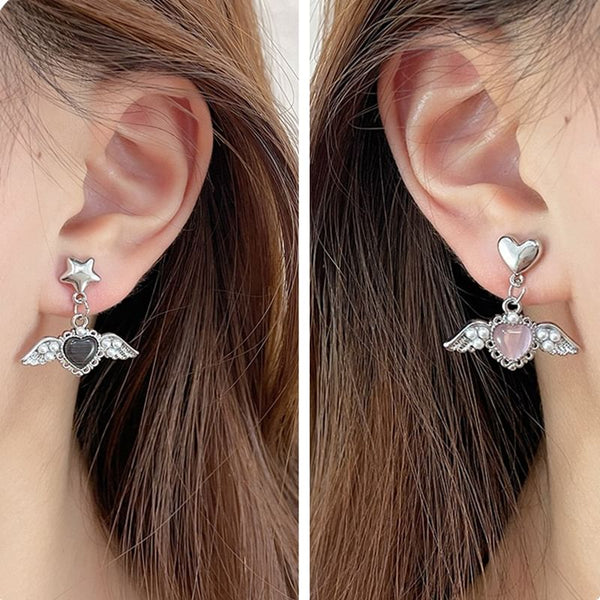 Clip-On / Gemstone Earring Drop Heart FashionChic