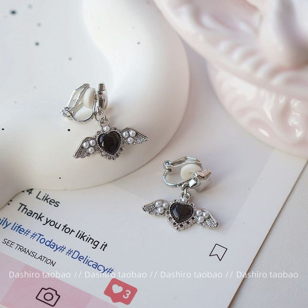 Clip-On / Gemstone Earring Drop Heart FashionChic