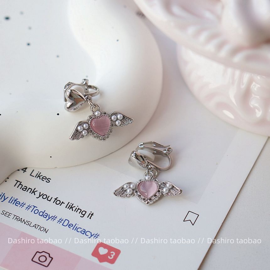 Clip-On / Gemstone Earring Drop Heart FashionChic