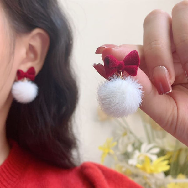 Pom Earring Drop Bow FashionChic