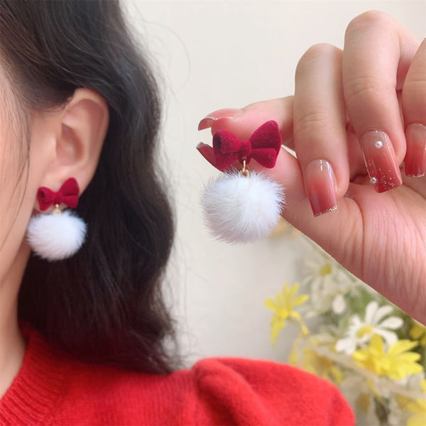 Pom Earring Drop Bow FashionChic