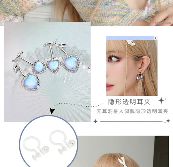 Earring Cherry Heart / Stud Clip-On FashionChic