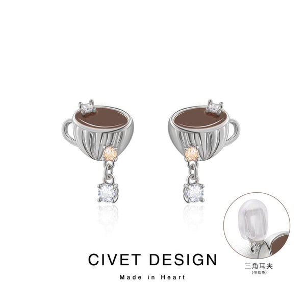 Earring Coffee / Clip Stud On FashionChic