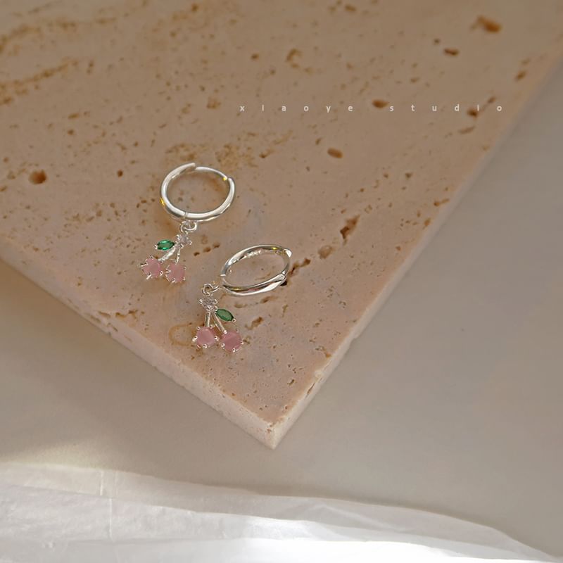 Rhinestone Earring Drop 925 Cherry Sterling Hoop Silver FashionChic
