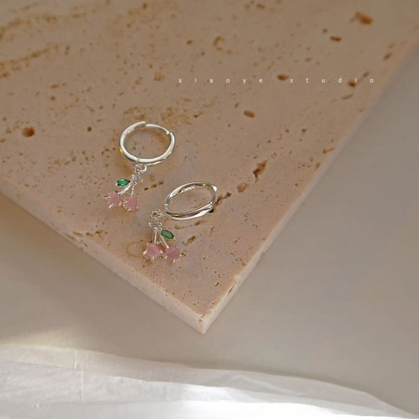 Rhinestone Earring Drop 925 Cherry Sterling Hoop Silver FashionChic