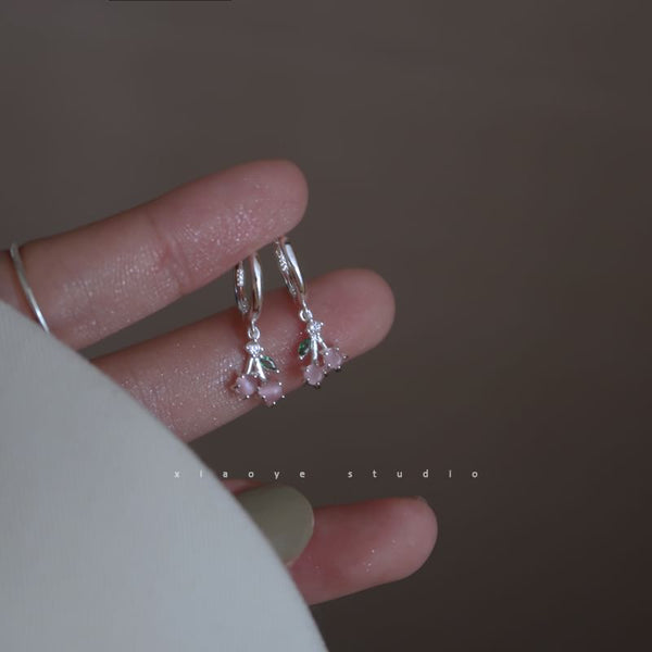 Rhinestone Earring Drop 925 Cherry Sterling Hoop Silver FashionChic