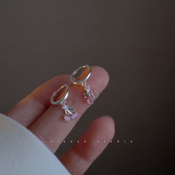 Rhinestone Earring Drop 925 Cherry Sterling Hoop Silver FashionChic