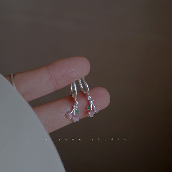 Rhinestone Earring Drop 925 Cherry Sterling Hoop Silver FashionChic