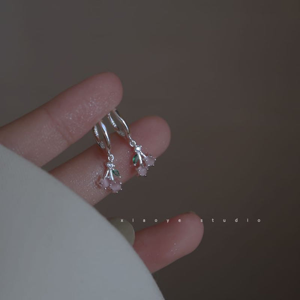 Rhinestone Earring Drop 925 Cherry Sterling Hoop Silver FashionChic