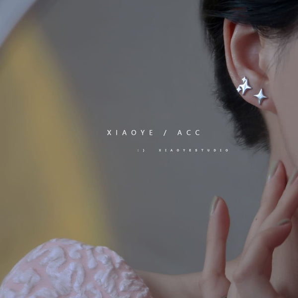 Star Silver 925 Earring Stud Asymmetrical Sterling FashionChic