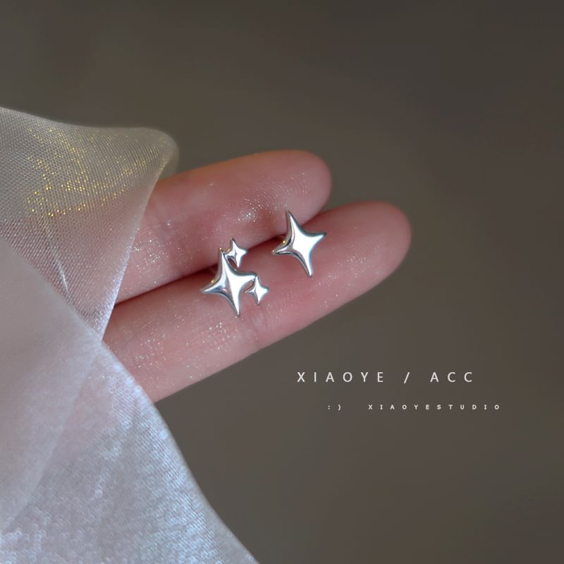 Star Silver 925 Earring Stud Asymmetrical Sterling FashionChic