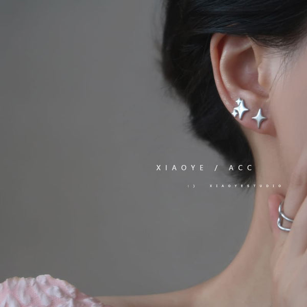 Star Silver 925 Earring Stud Asymmetrical Sterling FashionChic