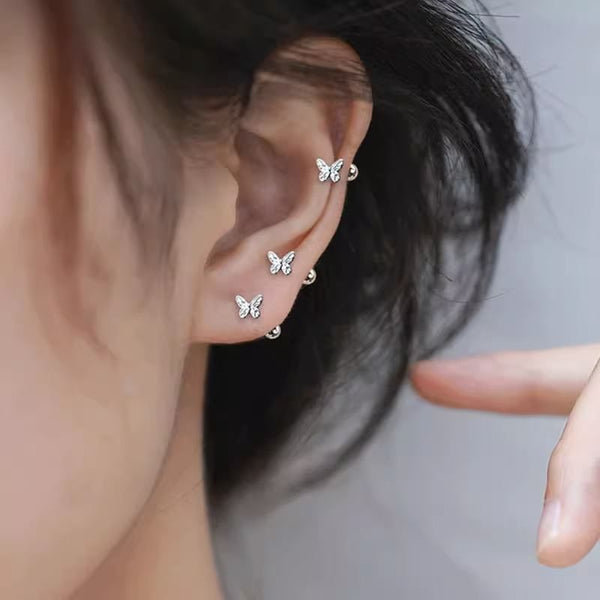 Earring 925 Silver Barbell Butterfly Sterling FashionChic