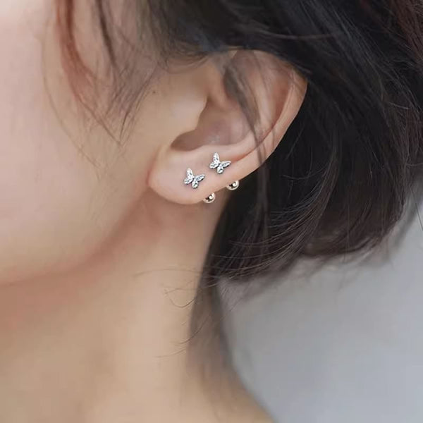 Earring 925 Silver Barbell Butterfly Sterling FashionChic