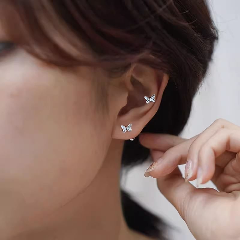 Earring 925 Silver Barbell Butterfly Sterling FashionChic