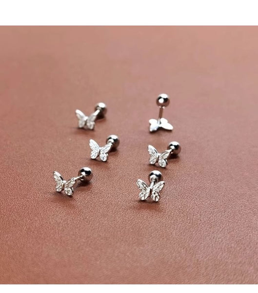 Earring 925 Silver Barbell Butterfly Sterling FashionChic
