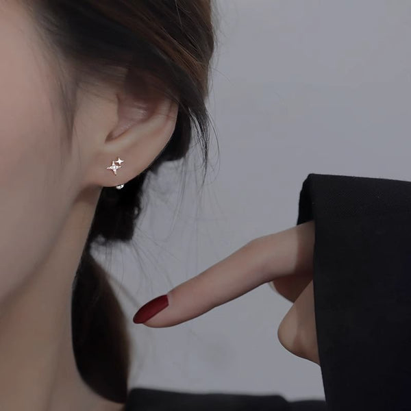 Star Earring Silver Rhinestone 925 Barbell Sterling FashionChic